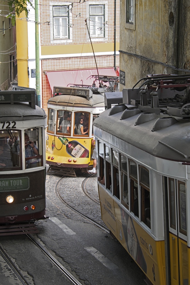 Die historischen Straßenbahnen quetschen sich durch die engen, kurvigen Straßen - manchmal scheinen es einfach zu viele zu sein...
